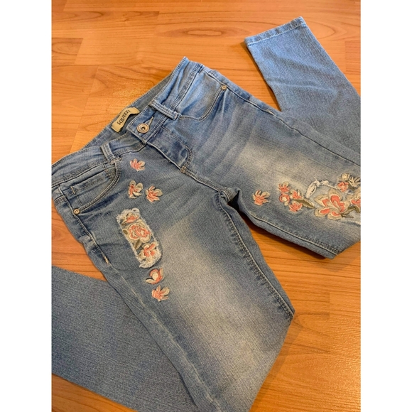 floral patch jeans